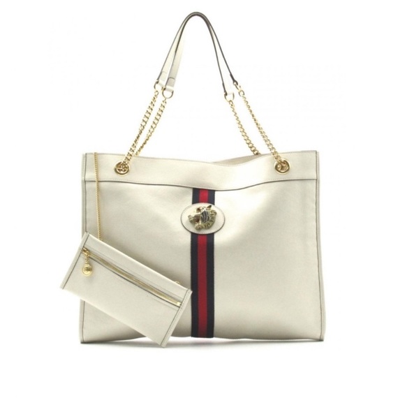 Gucci Handbags - Authentic Gucci Rajah Large White Leather Tote Shoulder Bag Sherry Tiger 537219